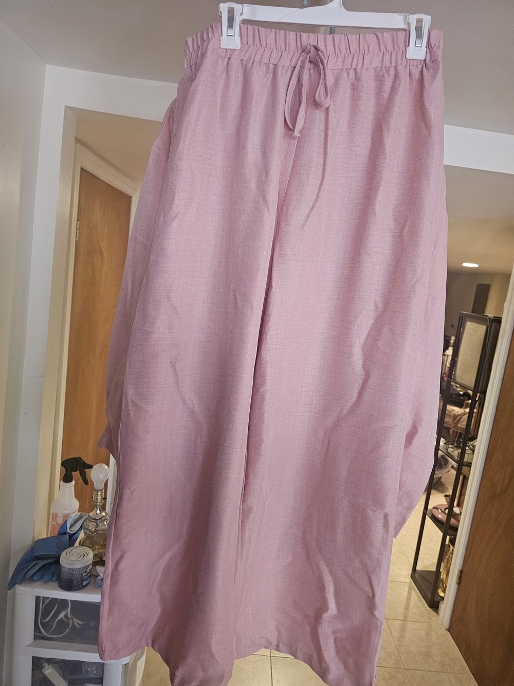 Light Pink Drawstring Wide-Leg Pants